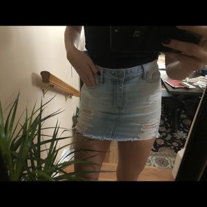 High Waisted Hollister Denim Mini Skirt Distressed